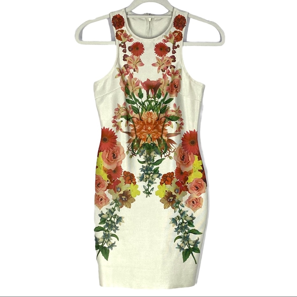 Bodycon Floral Ivory Halter Mini Cocktail Dress